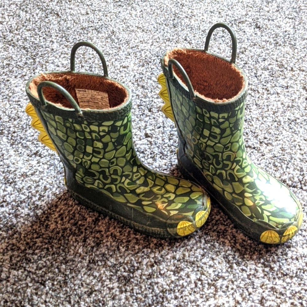 Lined dinosaur rainboots